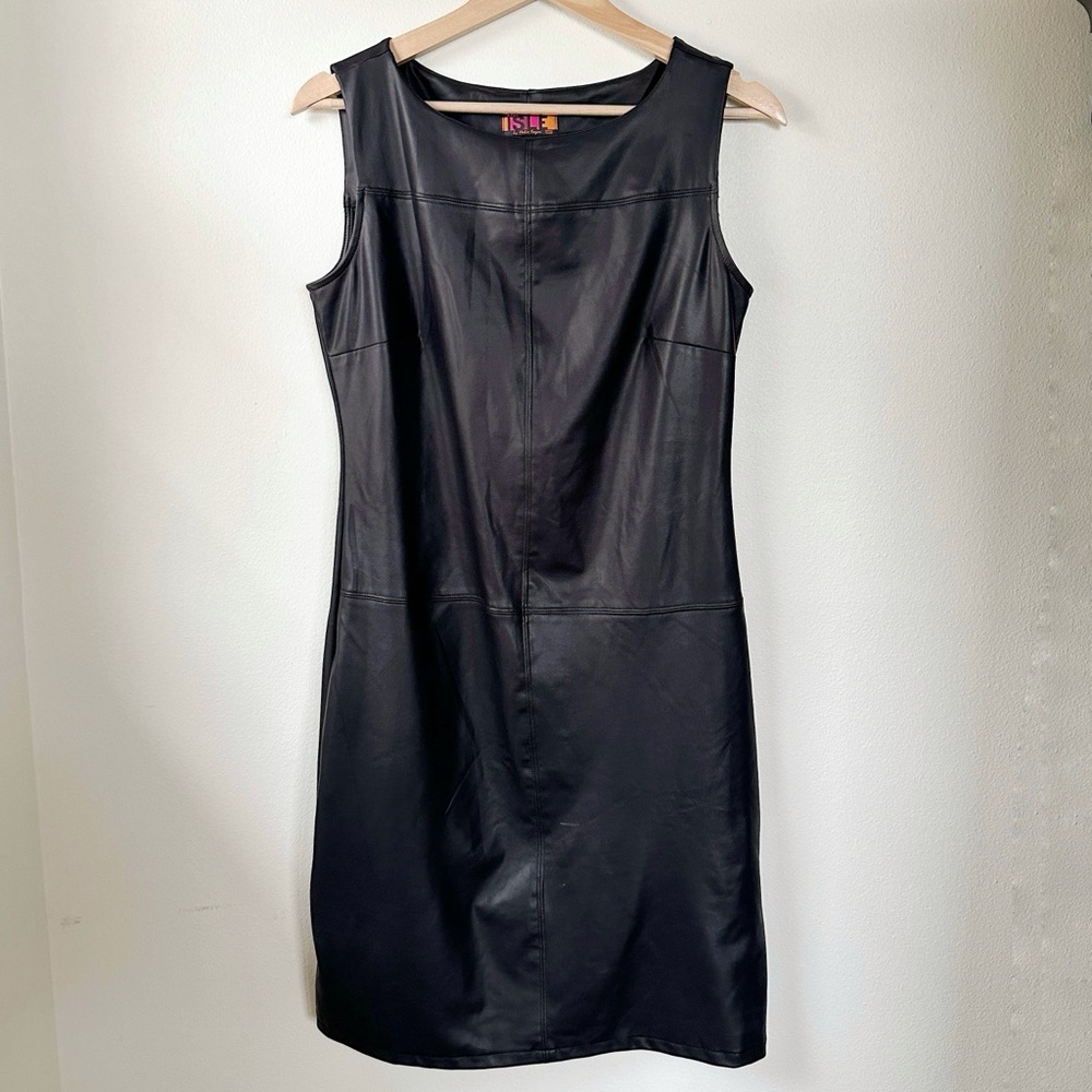 ISLE by Melis Kozan Faux Leather Shift Dress Black Stretch Pull-On XS